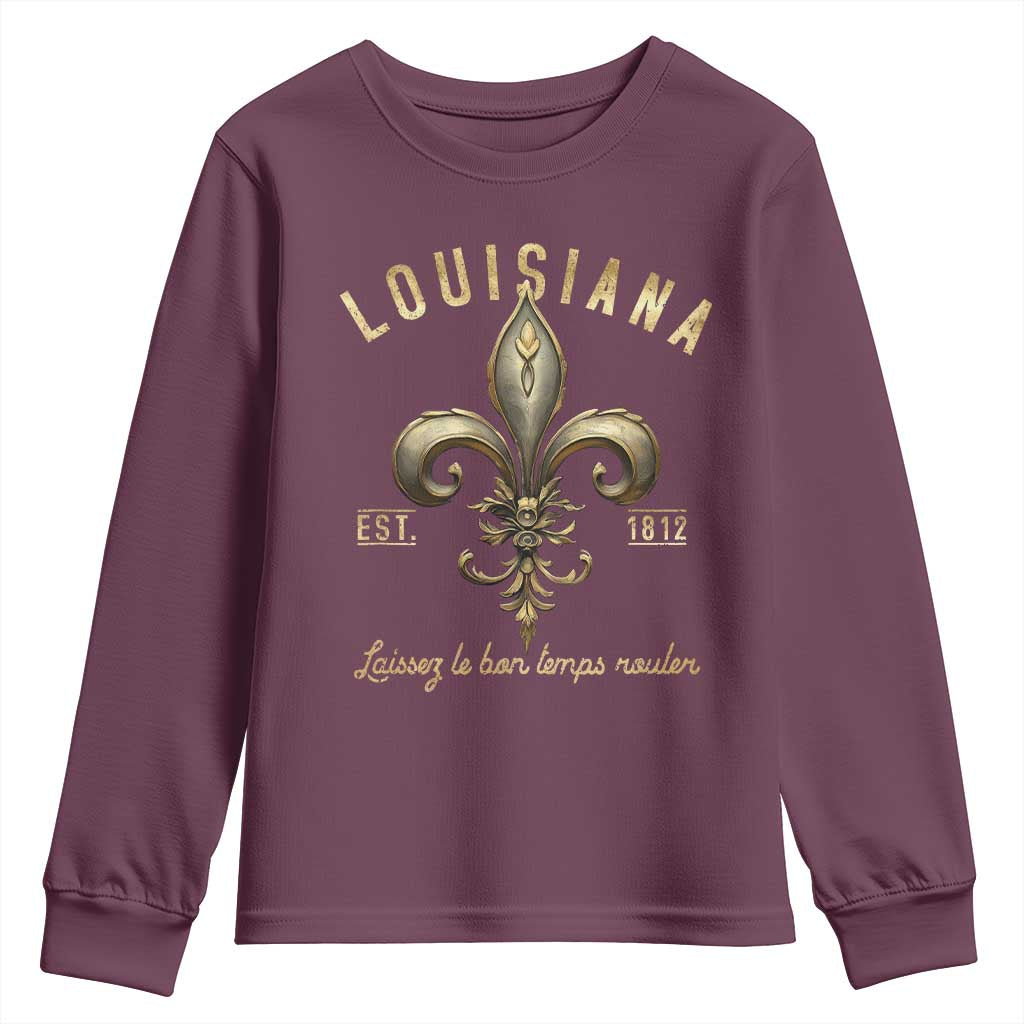Louisiana Fleur De Lis Youth Sweatshirt Laissez Les Bon Temps Rouler 1812 TS09 Maroon Print Your Wear