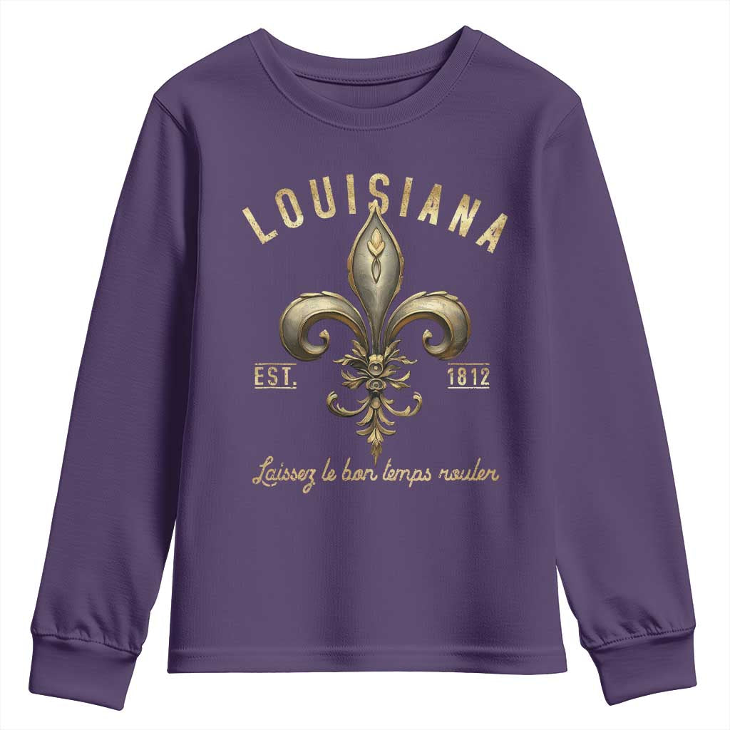Louisiana Fleur De Lis Youth Sweatshirt Laissez Les Bon Temps Rouler 1812 TS09 Purple Print Your Wear