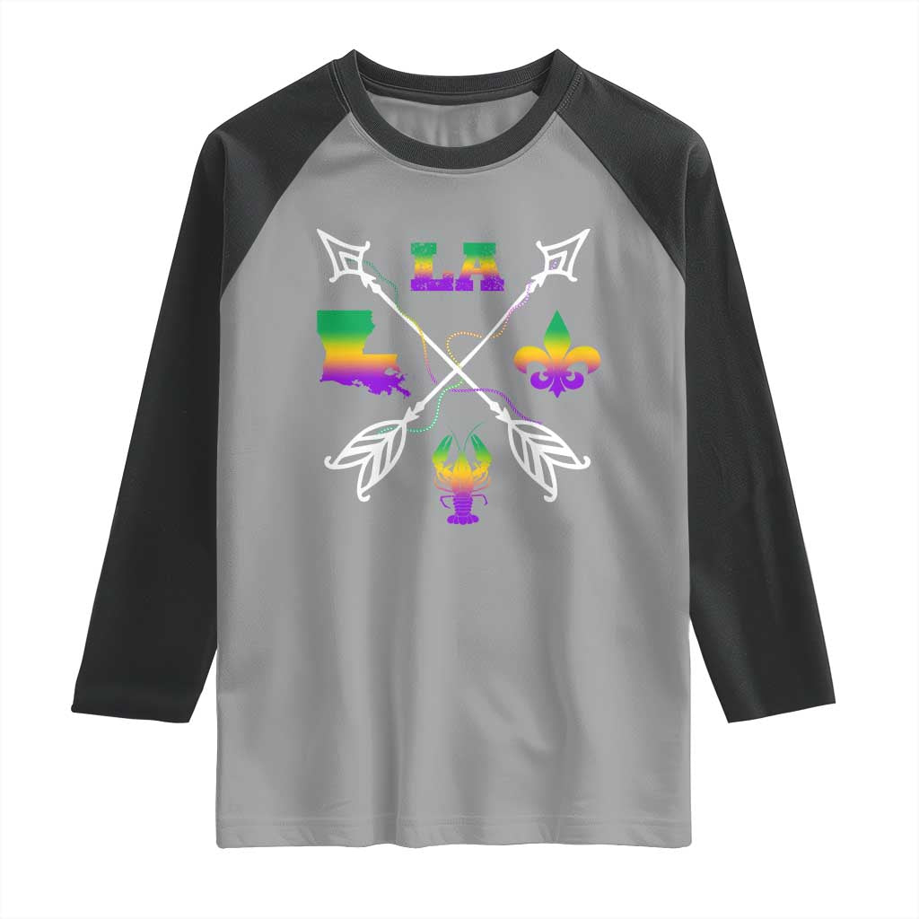 Louisiana Mardi Gras Raglan Shirt Crawfish Fleur De Lis TS09 Sport Gray Black Print Your Wear