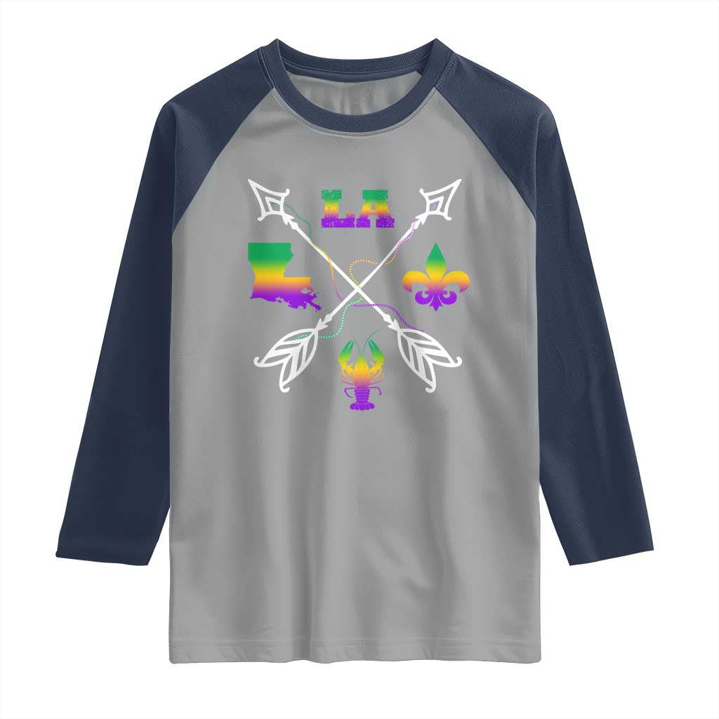 Louisiana Mardi Gras Raglan Shirt Crawfish Fleur De Lis TS09 Sport Gray Navy Print Your Wear