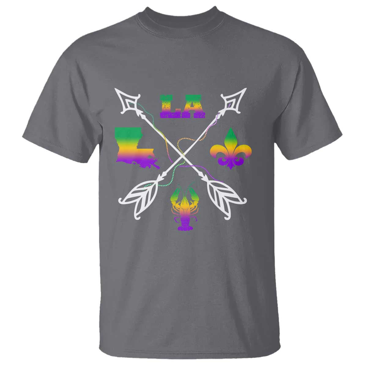 Louisiana Mardi Gras T Shirt Crawfish Fleur De Lis TS09 Charcoal Print Your Wear