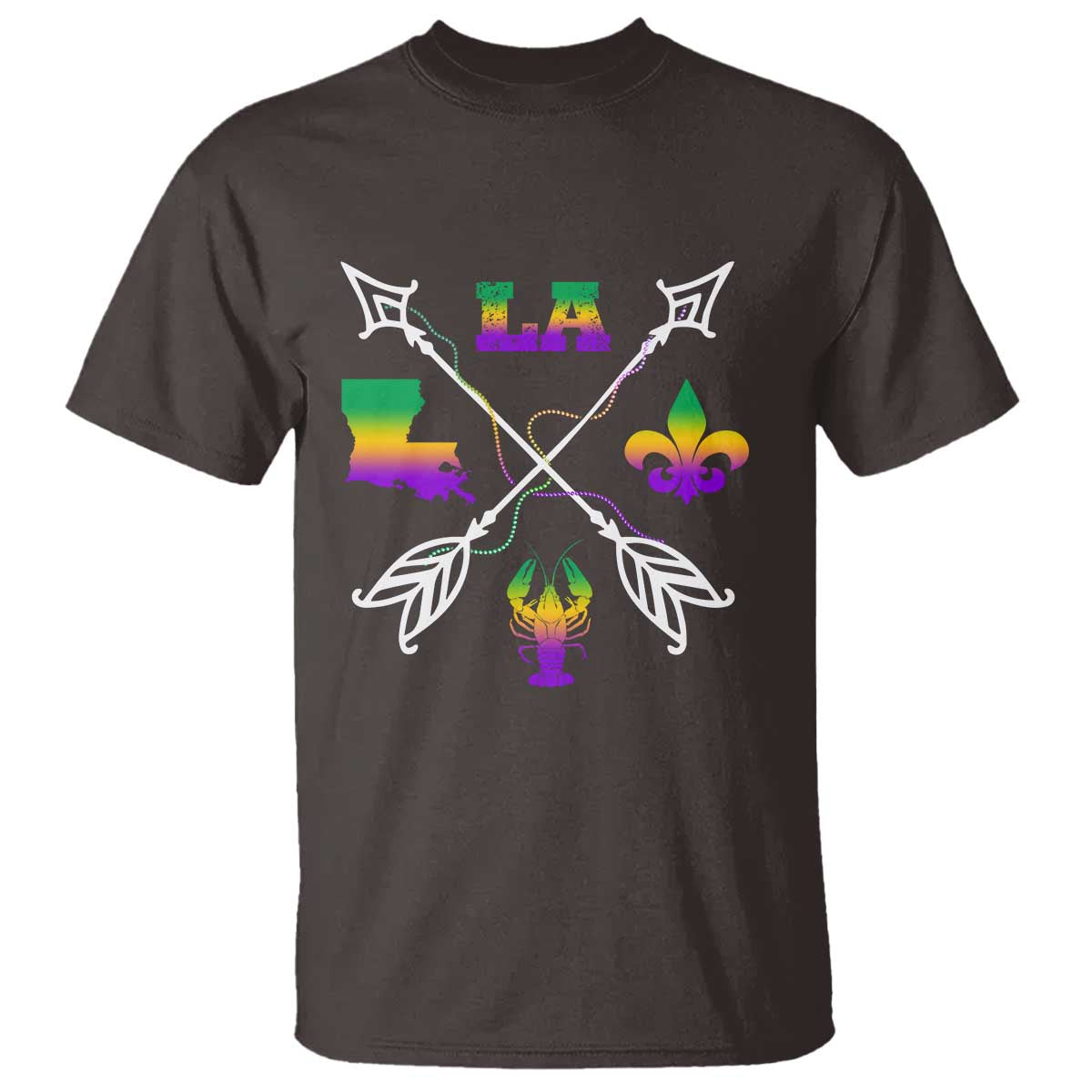 Louisiana Mardi Gras T Shirt Crawfish Fleur De Lis TS09 Dark Chocolate Print Your Wear