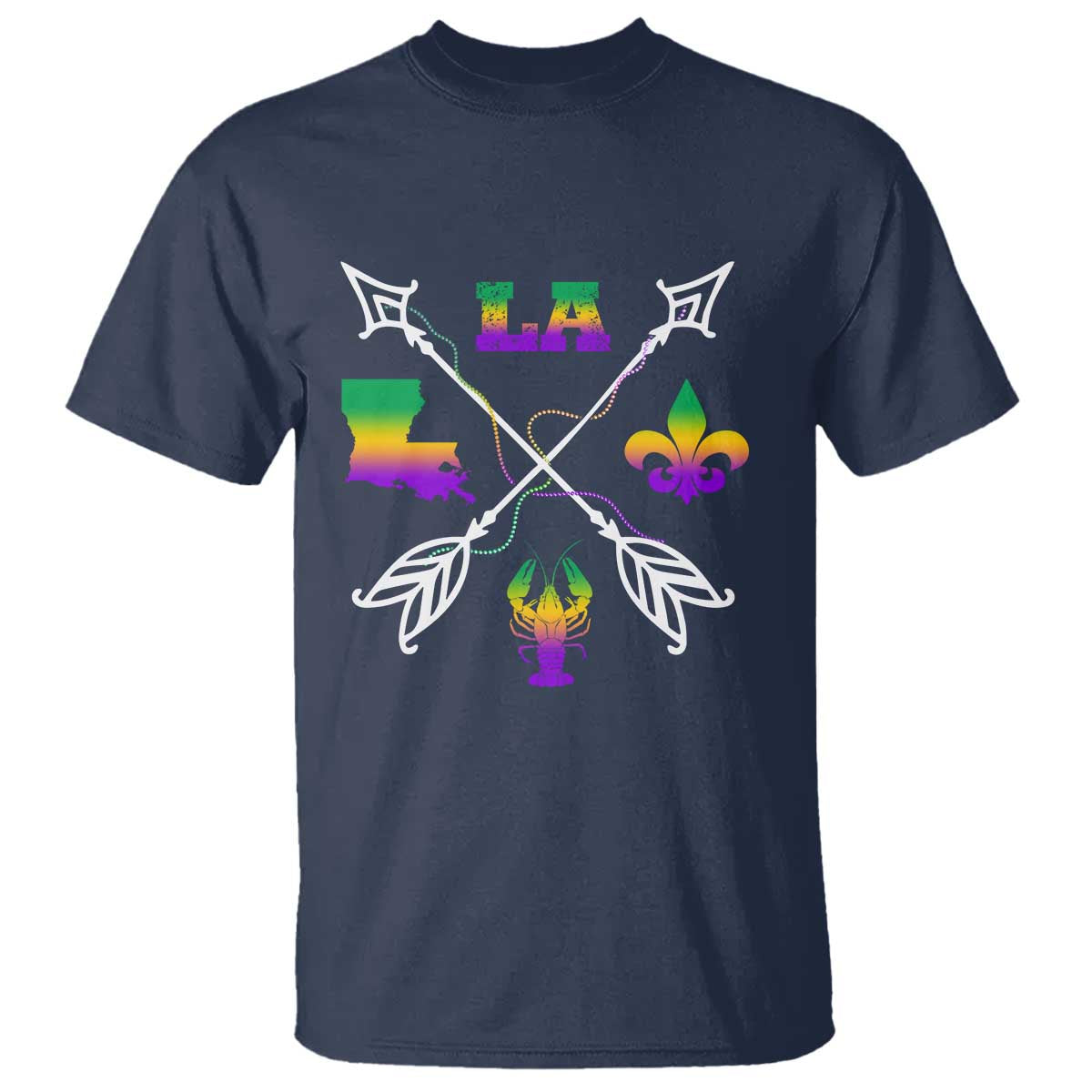 Louisiana Mardi Gras T Shirt Crawfish Fleur De Lis TS09 Navy Print Your Wear