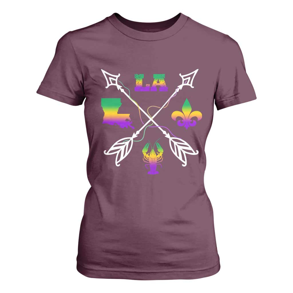 Louisiana Mardi Gras T Shirt For Women Crawfish Fleur De Lis TS09 Maroon Print Your Wear