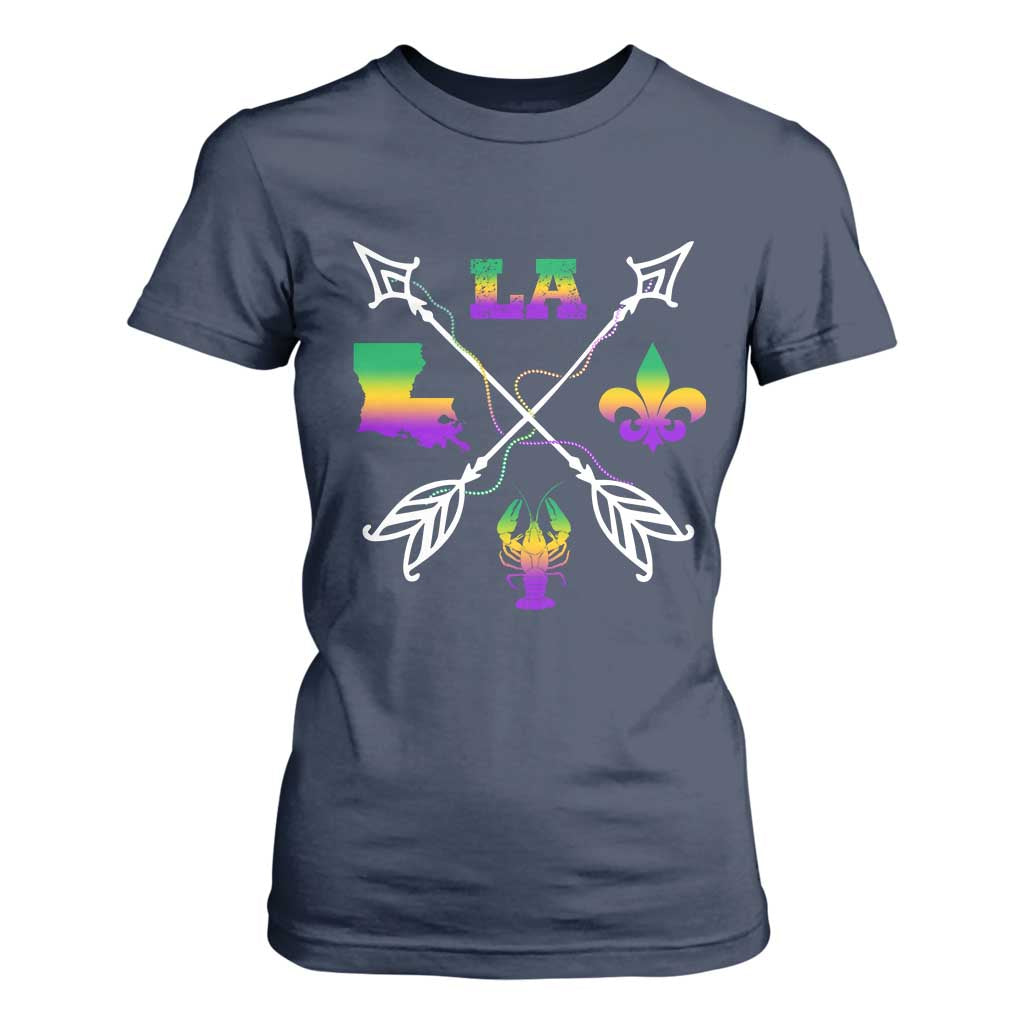 Louisiana Mardi Gras T Shirt For Women Crawfish Fleur De Lis TS09 Navy Print Your Wear