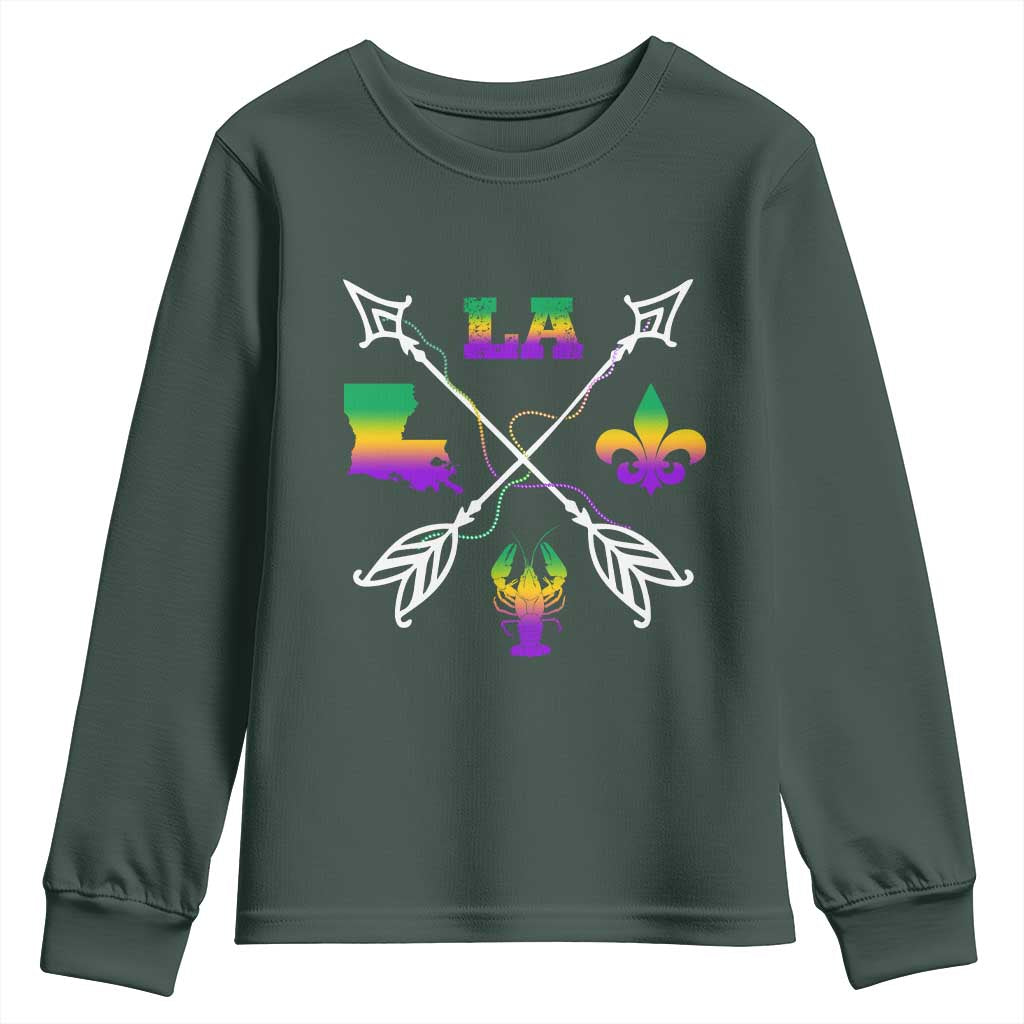 Louisiana Mardi Gras Youth Sweatshirt Crawfish Fleur De Lis TS09 Dark Forest Green Print Your Wear