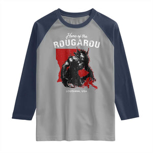 Home of the Rougarou Raglan Shirt Louisiana Cryptid TS09 Sport Gray Navy Print Your Wear
