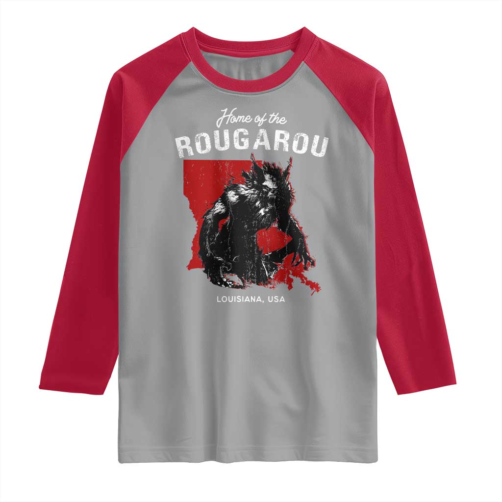 Home of the Rougarou Raglan Shirt Louisiana Cryptid TS09 Sport Gray Red Print Your Wear