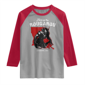 Home of the Rougarou Raglan Shirt Louisiana Cryptid TS09 Sport Gray Red Print Your Wear