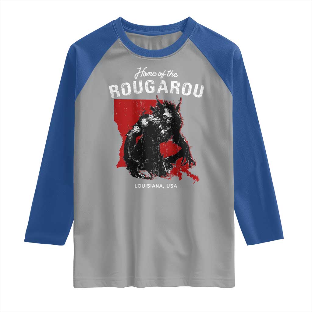 Home of the Rougarou Raglan Shirt Louisiana Cryptid TS09 Sport Gray Royal Print Your Wear