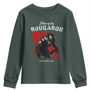 Home of the Rougarou Youth Sweatshirt Louisiana Cryptid TS09 Dark Forest Green Print Your Wear