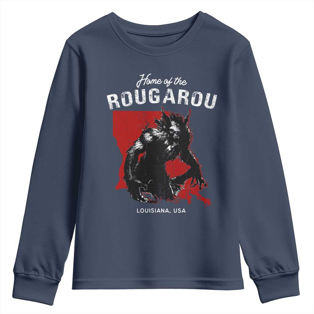 Home of the Rougarou Youth Sweatshirt Louisiana Cryptid TS09 Navy Print Your Wear