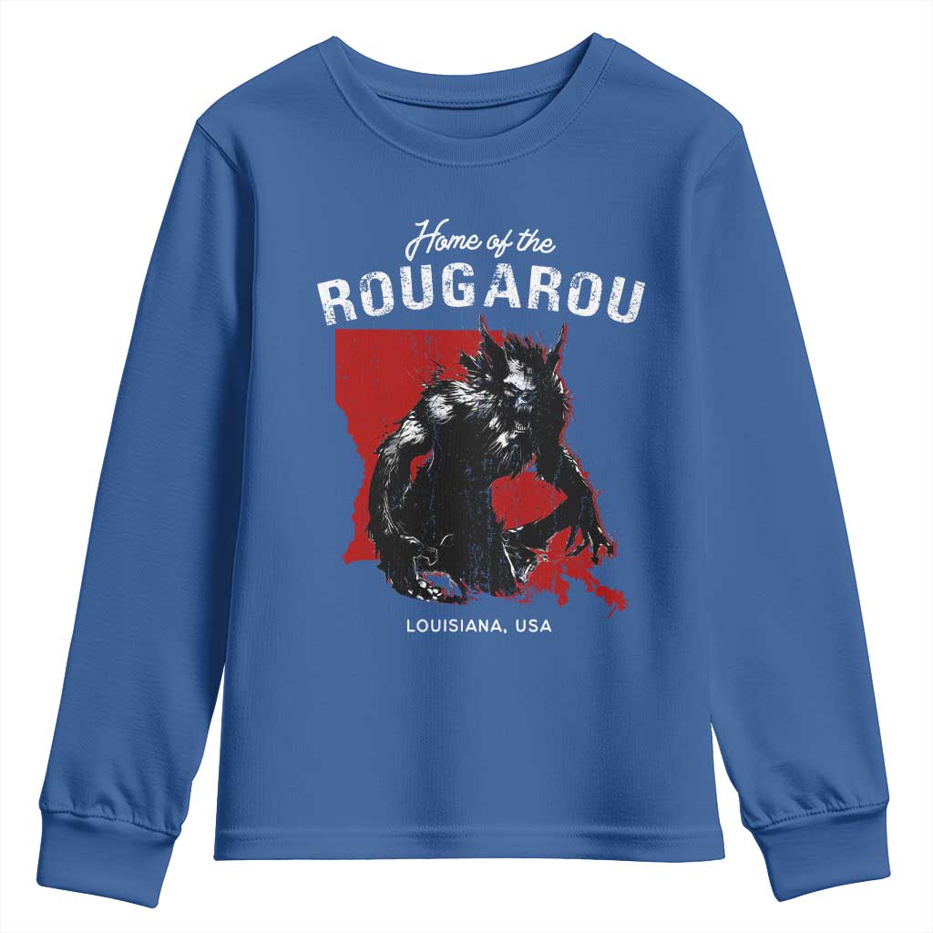 Home of the Rougarou Youth Sweatshirt Louisiana Cryptid TS09 Royal Blue Print Your Wear