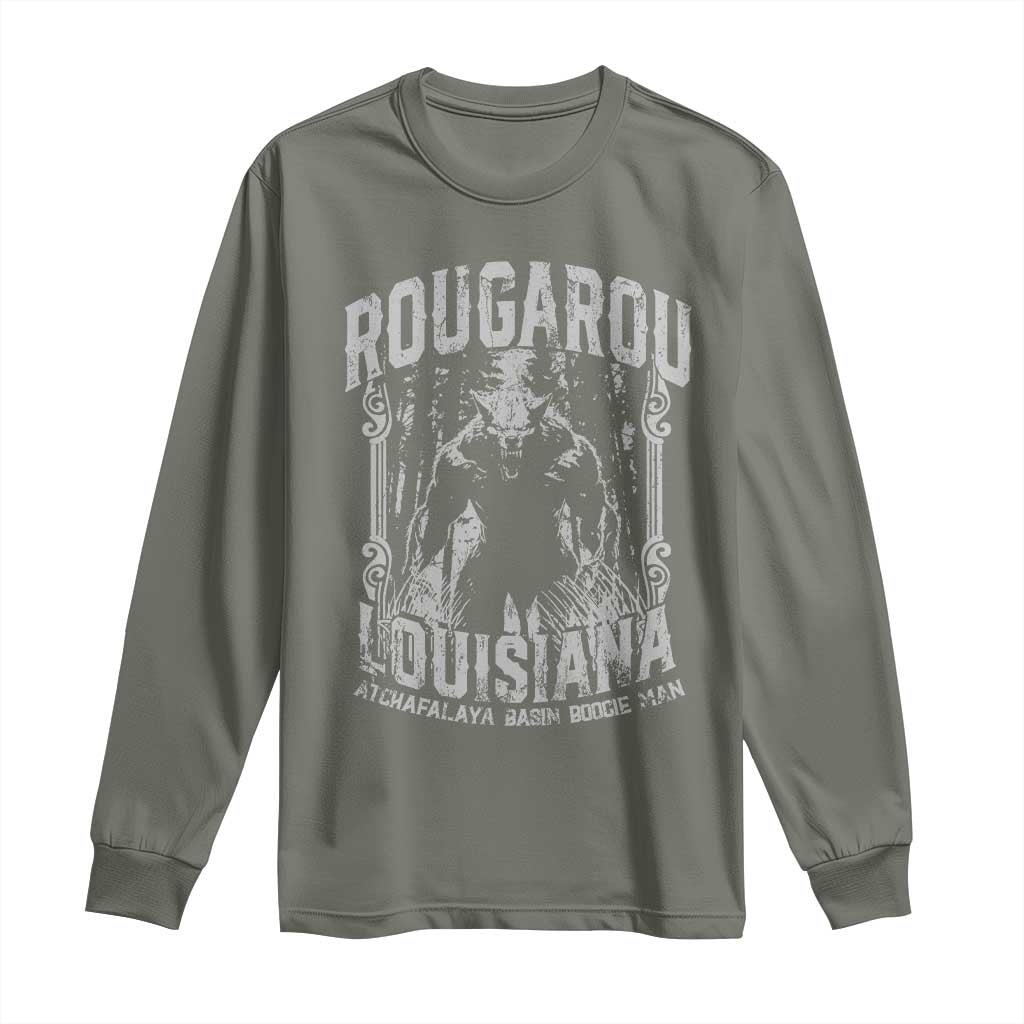Louisiana Cryptid Rougarou Long Sleeve Shirt Atchafalaya Basin Boogie Man TS09 Military Green Print Your Wear