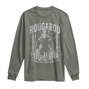 Louisiana Cryptid Rougarou Long Sleeve Shirt Atchafalaya Basin Boogie Man TS09 Military Green Print Your Wear