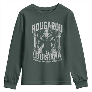 Louisiana Cryptid Rougarou Youth Sweatshirt Atchafalaya Basin Boogie Man TS09 Dark Forest Green Print Your Wear