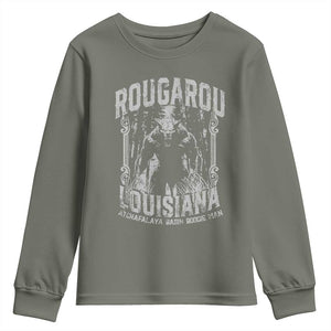 Louisiana Cryptid Rougarou Youth Sweatshirt Atchafalaya Basin Boogie Man TS09 Military Green Print Your Wear