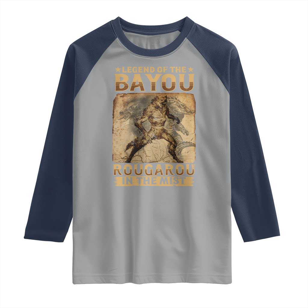 Louisiana Cryptid Rougarou Raglan Shirt Legend Of The Bayou Rougarou In The Mist TS09 Sport Gray Navy Print Your Wear