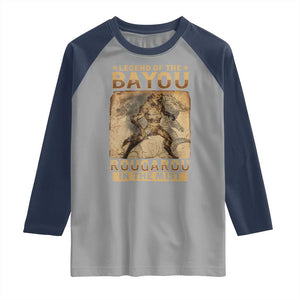 Louisiana Cryptid Rougarou Raglan Shirt Legend Of The Bayou Rougarou In The Mist TS09 Sport Gray Navy Print Your Wear