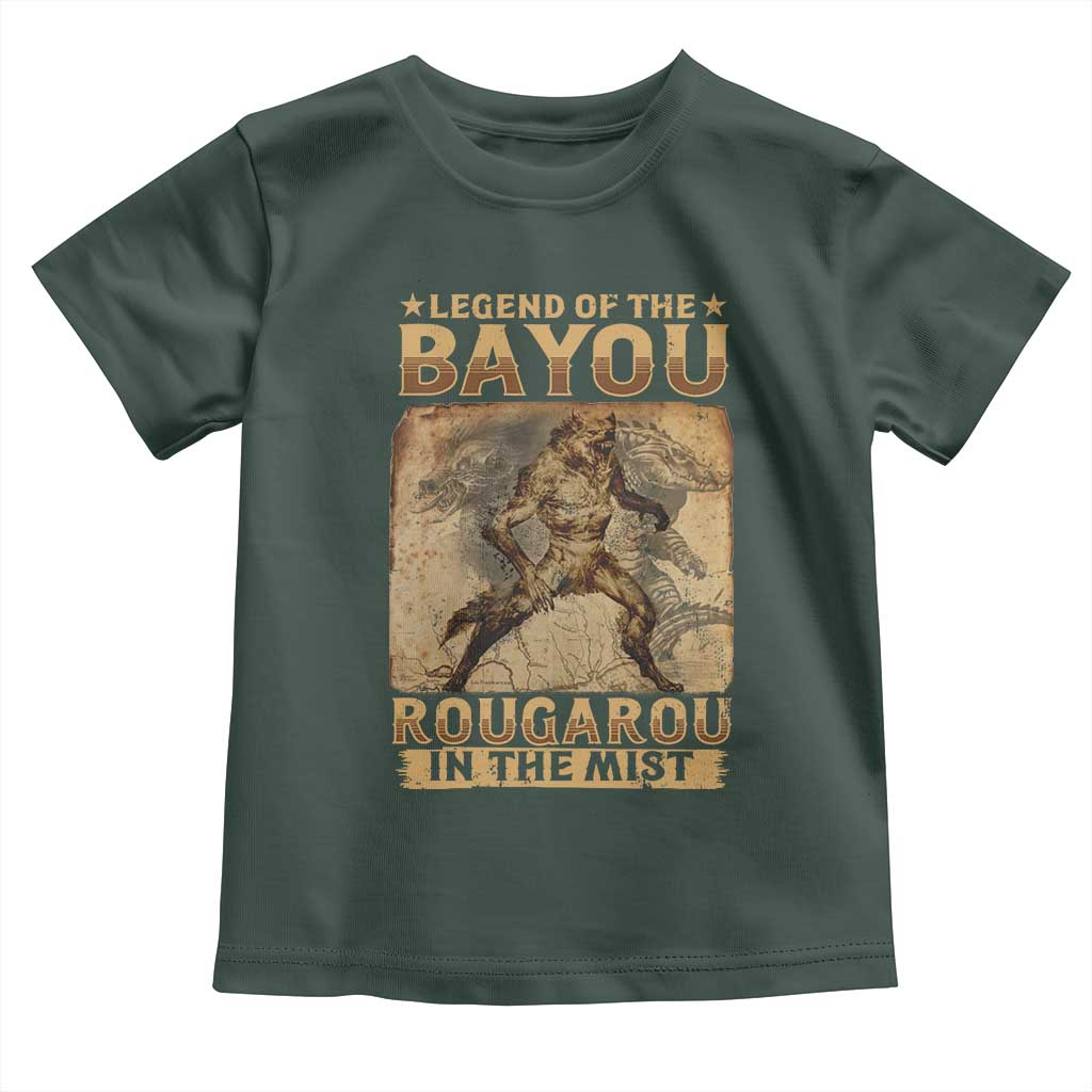 Louisiana Cryptid Rougarou Toddler T Shirt Legend Of The Bayou Rougarou In The Mist TS09 Dark Forest Green Print Your Wear