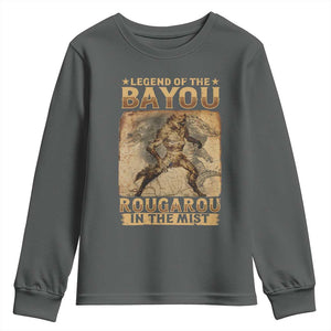 Louisiana Cryptid Rougarou Youth Sweatshirt Legend Of The Bayou Rougarou In The Mist TS09 Dark Heather Print Your Wear