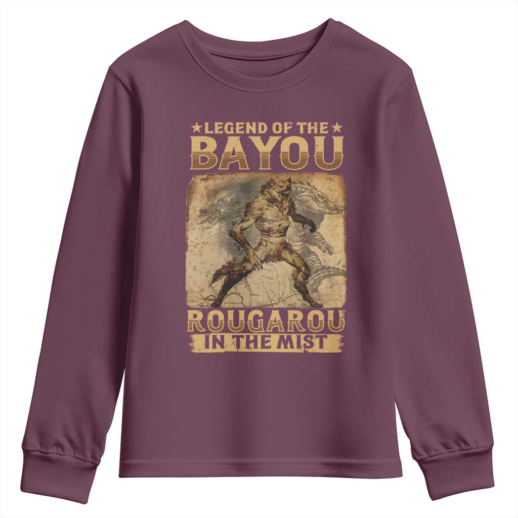 Louisiana Cryptid Rougarou Youth Sweatshirt Legend Of The Bayou Rougarou In The Mist TS09 Maroon Print Your Wear