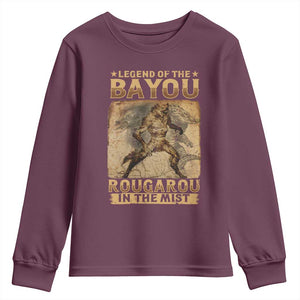 Louisiana Cryptid Rougarou Youth Sweatshirt Legend Of The Bayou Rougarou In The Mist TS09 Maroon Print Your Wear