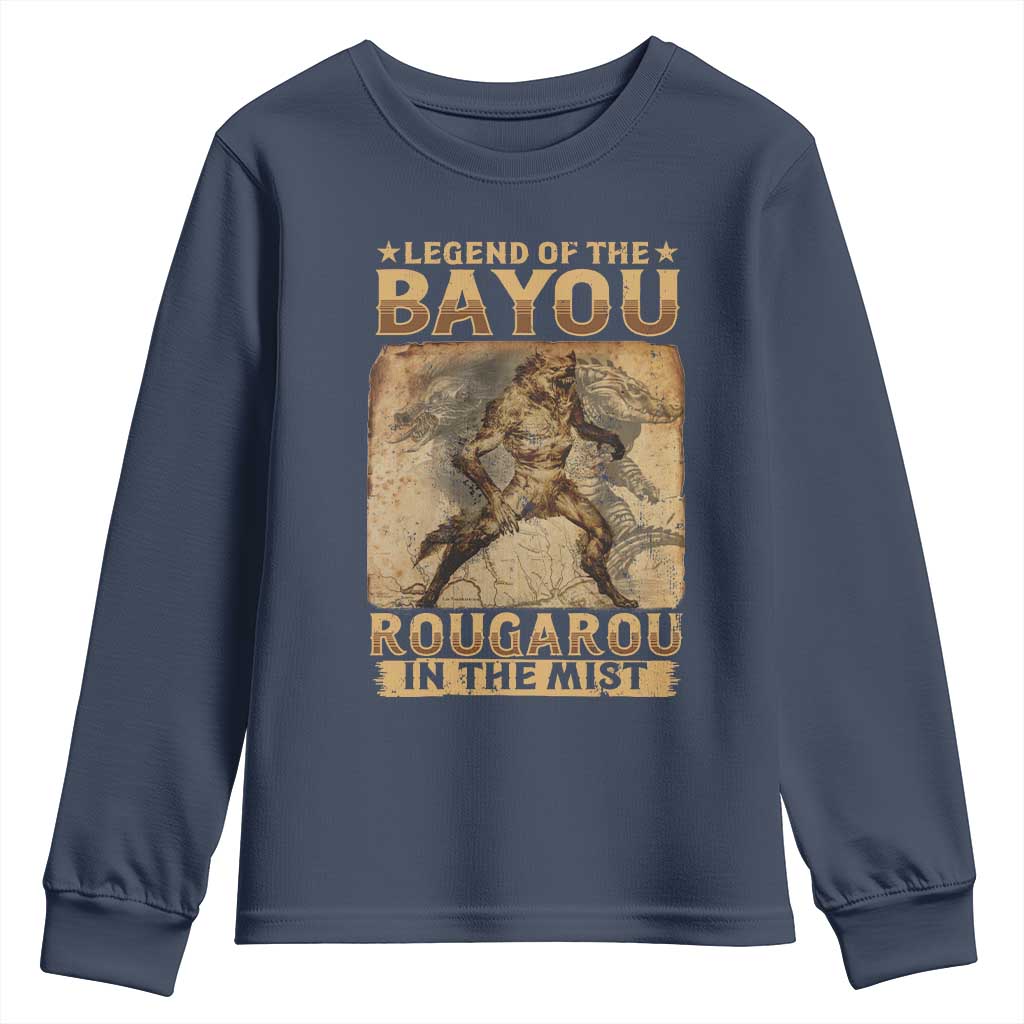 Louisiana Cryptid Rougarou Youth Sweatshirt Legend Of The Bayou Rougarou In The Mist TS09 Navy Print Your Wear