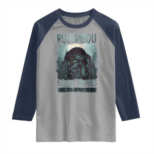Funny Rougarou Raglan Shirt Because Vampires Are Too Mainstream Louisiana Cryptid TS09 Sport Gray Navy Print Your Wear