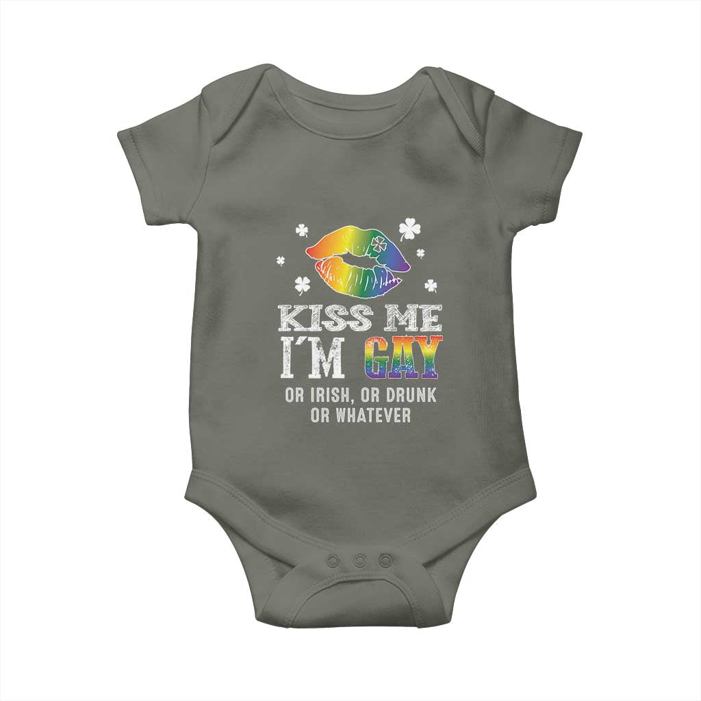 St Patrick's Day Baby Onesie Kiss Me I'm Gay Or Irish Or Drunk Or Whatever TS09 Military Green Print Your Wear