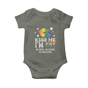 St Patrick's Day Baby Onesie Kiss Me I'm Gay Or Irish Or Drunk Or Whatever TS09 Military Green Print Your Wear