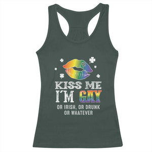 St Patrick's Day Racerback Tank Top Kiss Me I'm Gay Or Irish Or Drunk Or Whatever TS09 Dark Forest Green Print Your Wear