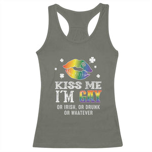 St Patrick's Day Racerback Tank Top Kiss Me I'm Gay Or Irish Or Drunk Or Whatever TS09 Military Green Print Your Wear
