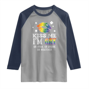 St Patrick's Day Raglan Shirt Kiss Me I'm Gay Or Irish Or Drunk Or Whatever TS09 Sport Gray Navy Print Your Wear