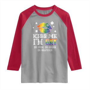 St Patrick's Day Raglan Shirt Kiss Me I'm Gay Or Irish Or Drunk Or Whatever TS09 Sport Gray Red Print Your Wear
