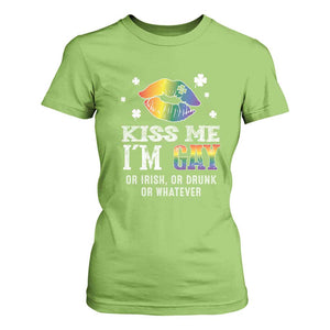 St Patrick's Day T Shirt For Women Kiss Me I'm Gay Or Irish Or Drunk Or Whatever TS09 Lime Print Your Wear
