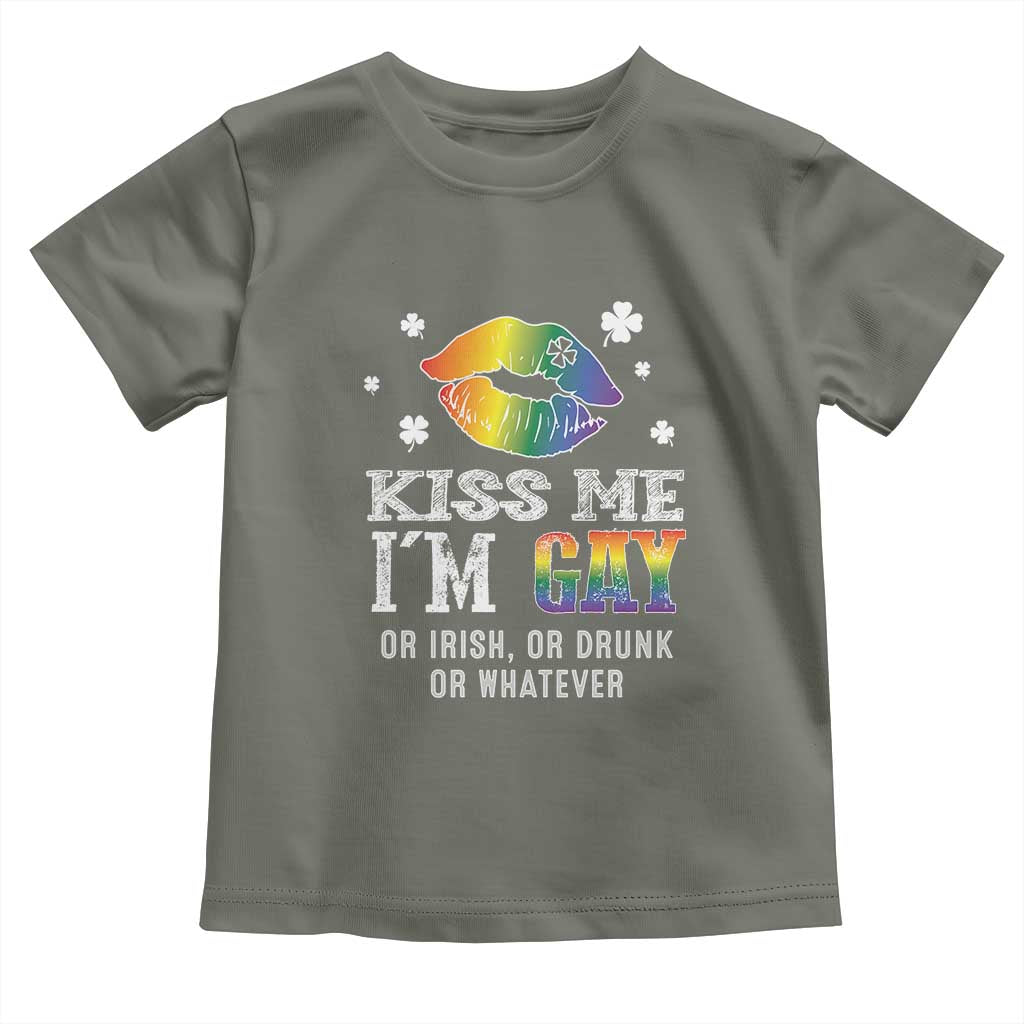 St Patrick's Day Toddler T Shirt Kiss Me I'm Gay Or Irish Or Drunk Or Whatever TS09 Military Green Print Your Wear