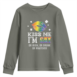 St Patrick's Day Youth Sweatshirt Kiss Me I'm Gay Or Irish Or Drunk Or Whatever TS09 Military Green Print Your Wear
