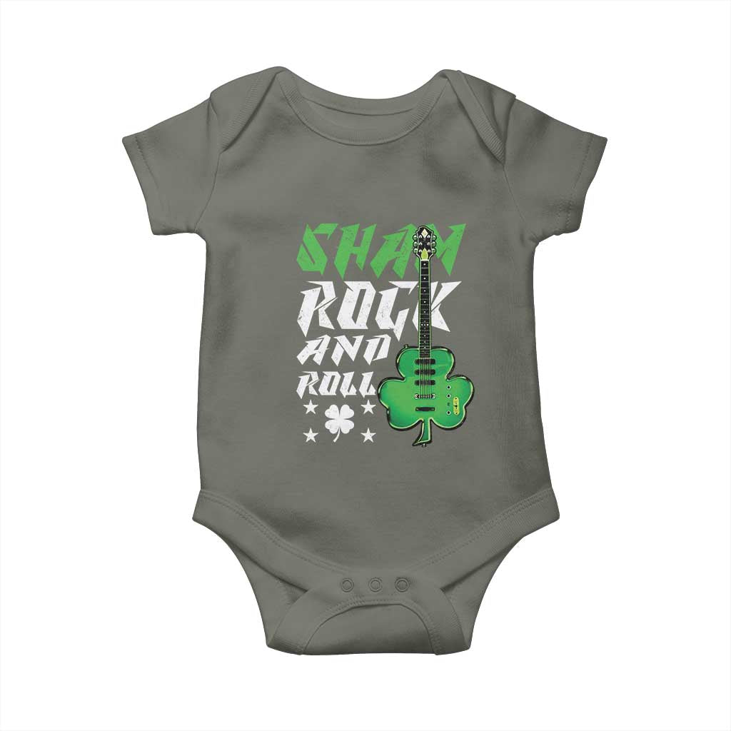 St Patrick's Day Baby Onesie Funny Sham Rock N Roll Shamrock Guitar TS09 Military Green Print Your Wear
