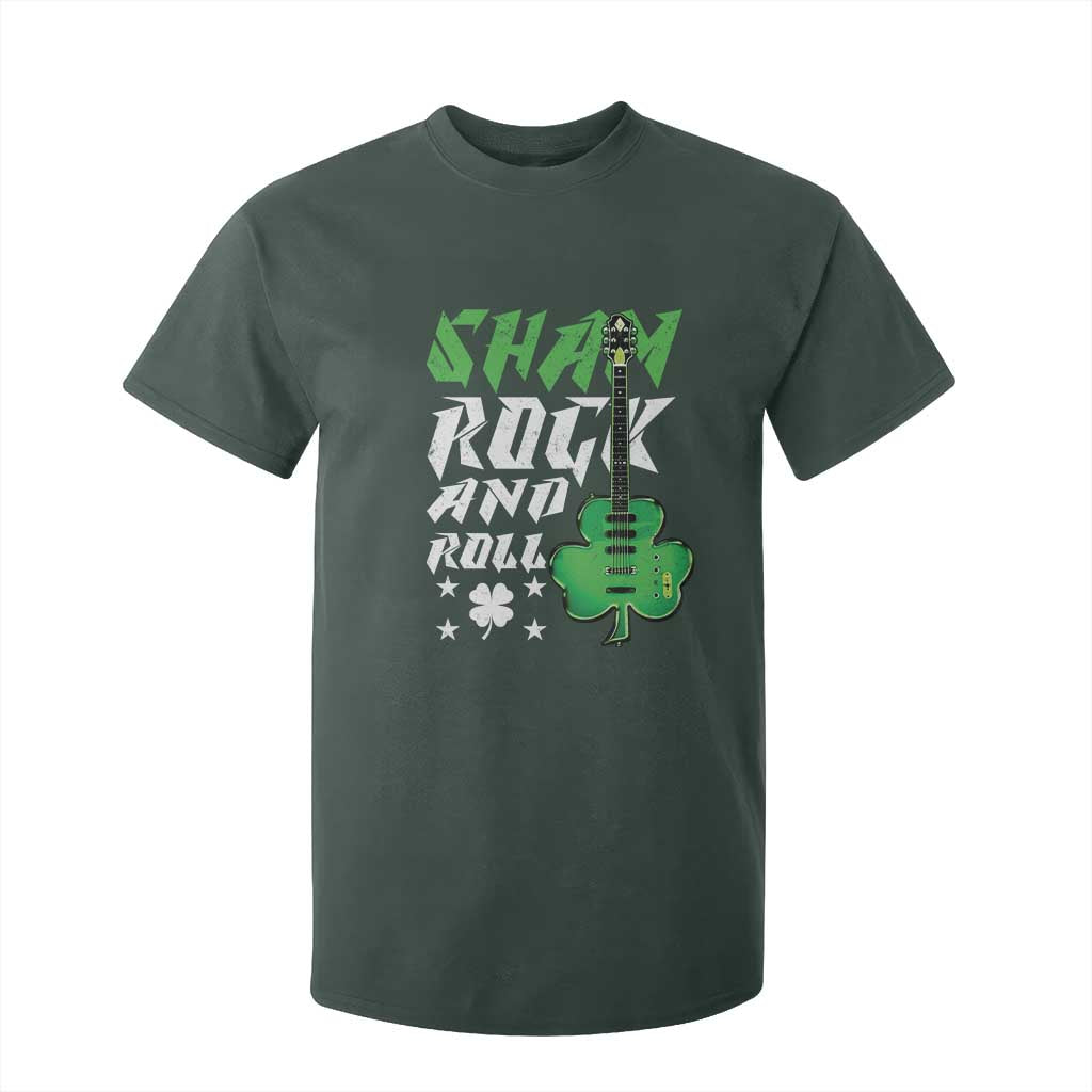 St Patrick's Day T Shirt For Kid Funny Sham Rock N Roll Shamrock Guitar TS09 Dark Forest Green Print Your Wear