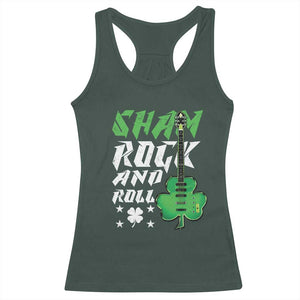 St Patrick's Day Racerback Tank Top Funny Sham Rock N Roll Shamrock Guitar TS09 Dark Forest Green Print Your Wear