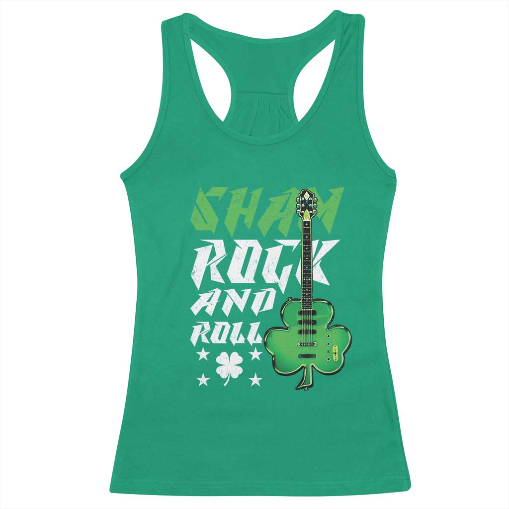 St Patrick's Day Racerback Tank Top Funny Sham Rock N Roll Shamrock Guitar TS09 Irish Green Print Your Wear
