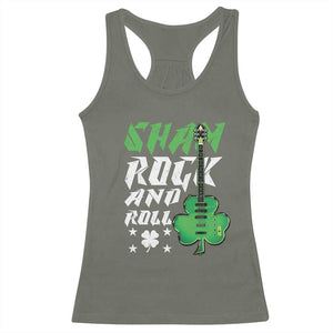 St Patrick's Day Racerback Tank Top Funny Sham Rock N Roll Shamrock Guitar TS09 Military Green Print Your Wear