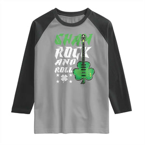 St Patrick's Day Raglan Shirt Funny Sham Rock N Roll Shamrock Guitar TS09 Sport Gray Black Print Your Wear