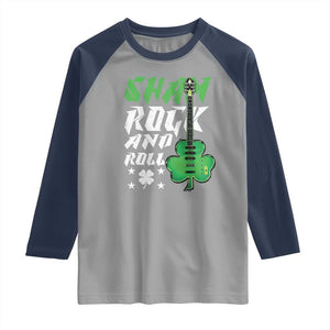 St Patrick's Day Raglan Shirt Funny Sham Rock N Roll Shamrock Guitar TS09 Sport Gray Navy Print Your Wear