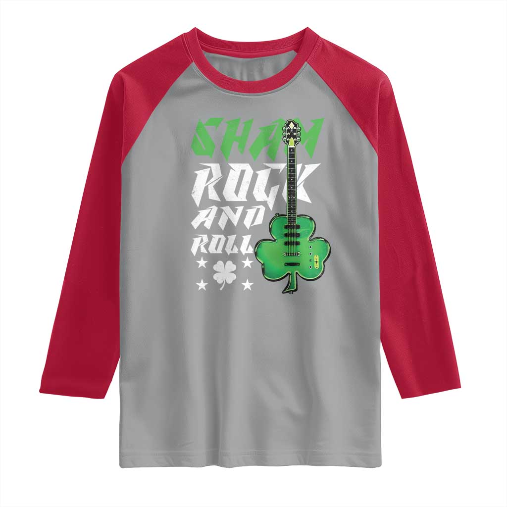 St Patrick's Day Raglan Shirt Funny Sham Rock N Roll Shamrock Guitar TS09 Sport Gray Red Print Your Wear