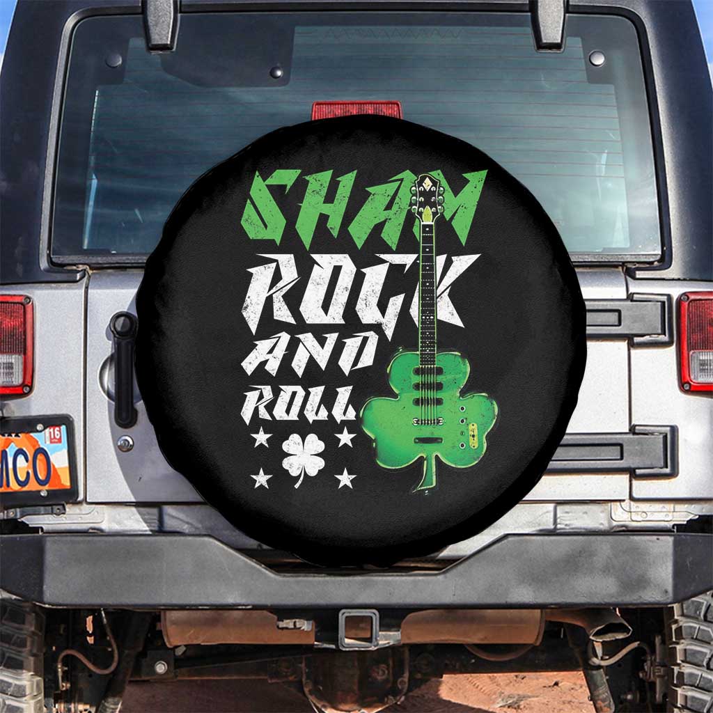 St Patrick's Day Spare Tire Cover Funny Sham Rock N Roll Shamrock Guitar TS09 No hole Black Print Your Wear