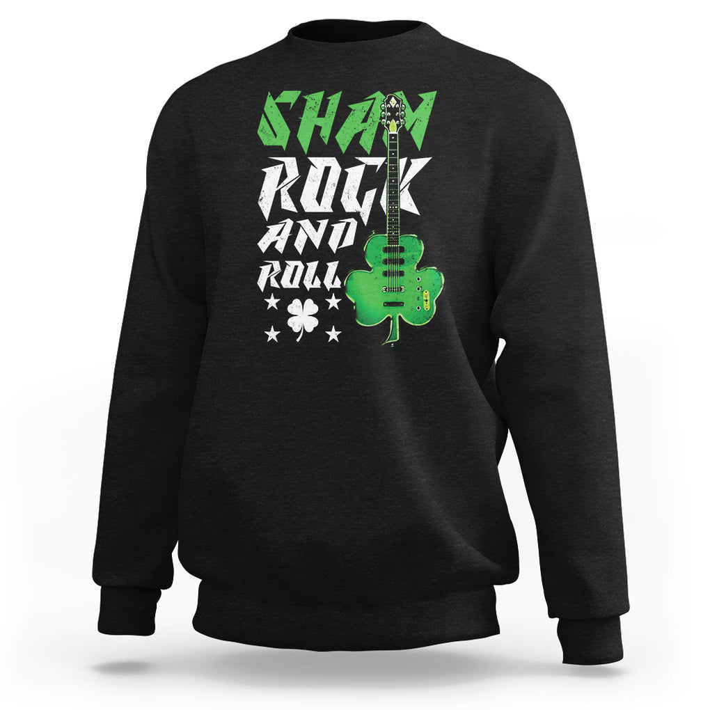 St. Patrick's Day Sweatshirt Funny Sham Rock N Roll Shamrock Guitar TS09 Black Printyourwear