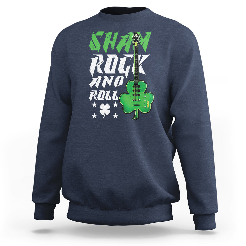 St. Patrick's Day Sweatshirt Funny Sham Rock N Roll Shamrock Guitar TS09 Navy Printyourwear