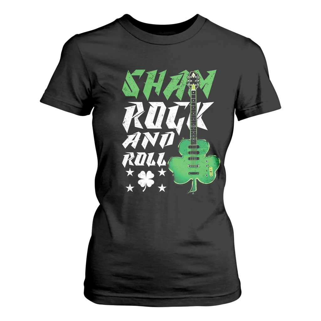 St Patrick's Day T Shirt For Women Funny Sham Rock N Roll Shamrock Guitar TS09 Black Print Your Wear